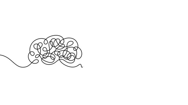Mental chaos to idea animation tangled brain turning into light bulb concept one line drawing creative thinking problem solving inspiration psychology mind transformation motion graphic alpha channel