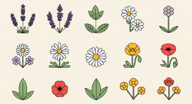 Collection of Various Botanical Illustrations and Floral Designs.
