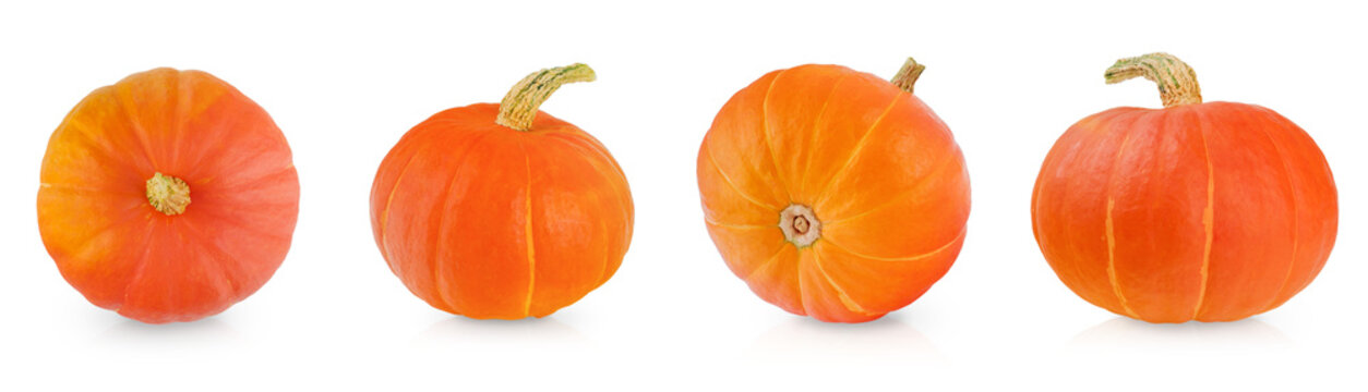 Set of pumpkin isolated on white background, clipping path. High resolution studio image. Ideal for food packaging, supermarket labels, product design, advertising, recipe books, web, print, banners