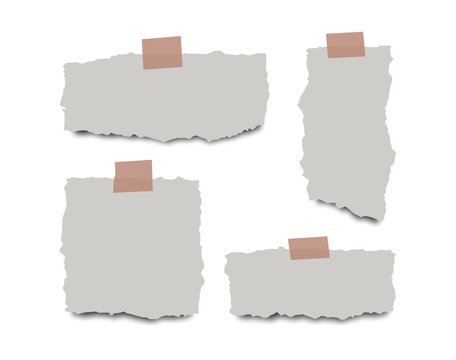 Torn Paper Notes Vector Set with Tape, Realistic Ripped Edge Memo Paper Illustration Collection, torn paper