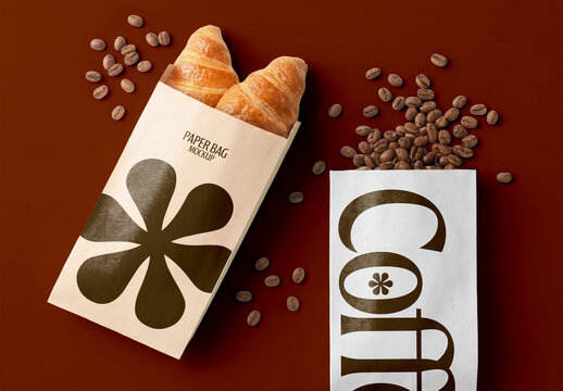 Bakery Paper Bag Flatlay Mockup
