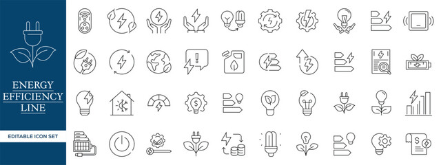 Energy Efficiency Line Icons Set, Renewable Energy Green Technology Outline Vector Collection Editable Stroke ©  ProVector