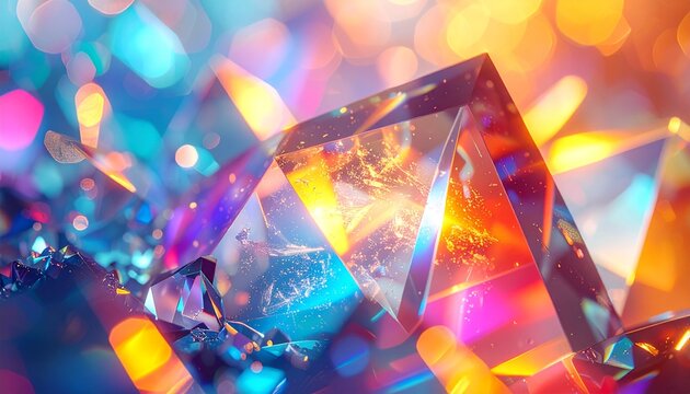 Abstract colorful crystal reflection background with glowing light bokeh　光り輝くボケとカラフルなクリスタルの反射が美しい抽象的な背景　イラスト