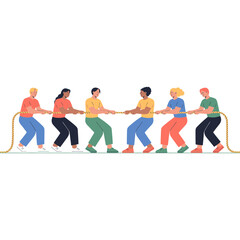Fototapeta premium A group of people pulling a rope in a tug of war competition