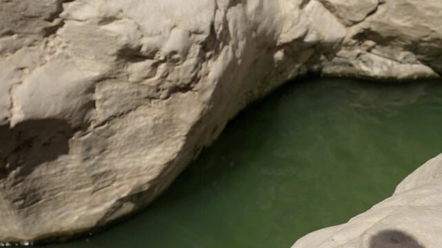 Slow Motion Wadi Bani Khalid Turquoise Water, Cinematic Emerald Pools and Limestone Textures in Oman