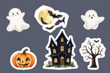 Fototapeta premium Cute Halloween Watercolor Icons Collection