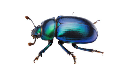 Iridescent blue-green beetle with segmented legs and antennae, isolated on transparent background © Thomas