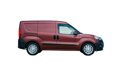 Obraz premium Maroon panel van with black trim and silver wheels, isolated on transparent background