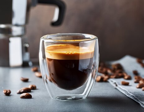 double walled glass cup with espresso coffee image