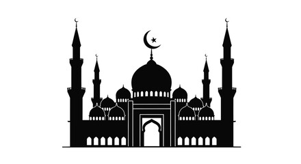 mosque silhouette with domes and minarets on white background © Momtaj