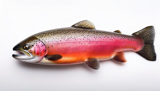 vibrant rainbow trout with detailed scales and distinctive pink lateral stripe captured in a lucid realistic style against a clean white background