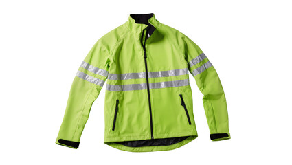 Bright yellow high-visibility jacket with reflective stripes, isolated on transparent background © Thomas