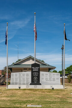 York County Veterans Memorial with names and flag poles in South Carolina
