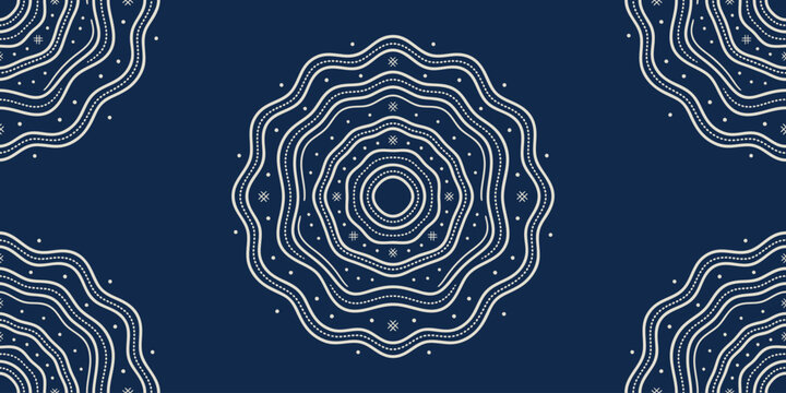 Indigo Blue Ethnic Mandala Circular Ornament Pattern