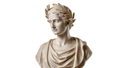 Obraz premium Classical marble bust of a woman with laurel wreath draped clothing, isolated on transparent background