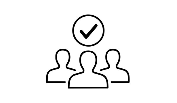 Approved team members or selected group of people icon with a checkmark symbol, human resources