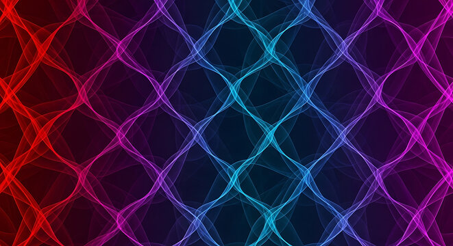Rainbow gradient grid pattern with a textured, interwoven effect on a dark background