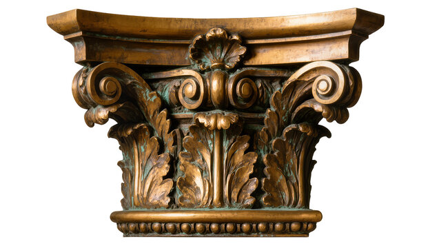 Ornate Corinthian capital with acanthus leaves and volutes, isolated on transparent background