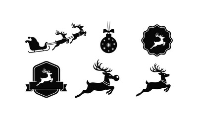 Obraz premium Group of reindeer silhouettes vector illustration line art seasonal holiday graphics.