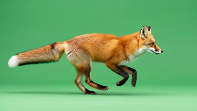 Red Fox  Running  Slow Motion on Green Screen &mdash; Realistic Wild Animal Locomotion Loop