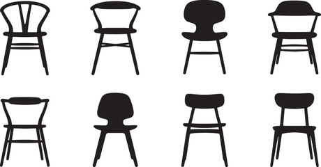 Set of modern and Scandinavian style chairs simple shapes ergonomic design ideal for dining or living spaces Vector Illustration isolated on transparent. © MstSahida