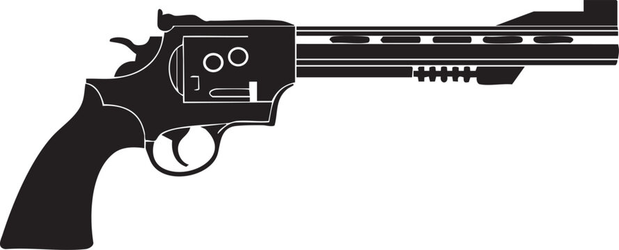 Magnum Revolver Silhouette Icon - Modern Handgun Pistol Vector Illustration