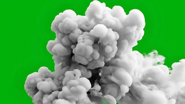 Explosion of white smoke on a green screen background 2.