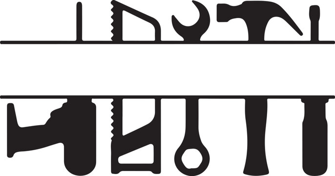 Black silhouette construction tools border for custom text design