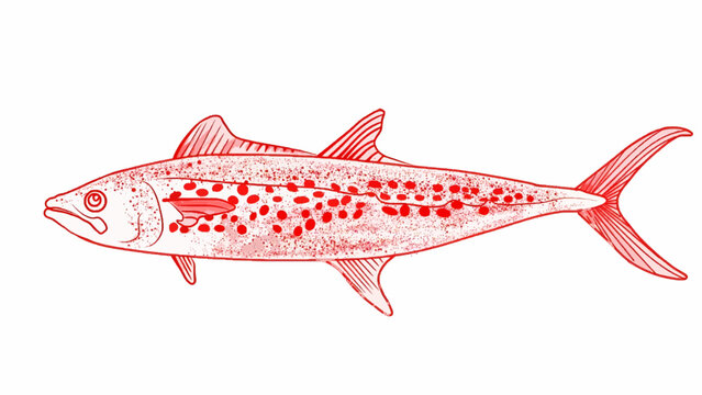 Indo-Pacific King Mackerel Fish Illustration in Red Line Art Style