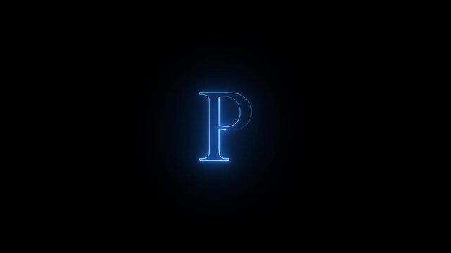 Animated neon letter P on a black background.4k animation video....