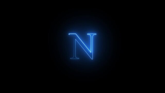 Animated neon letter N on a black background.4k animation video....
