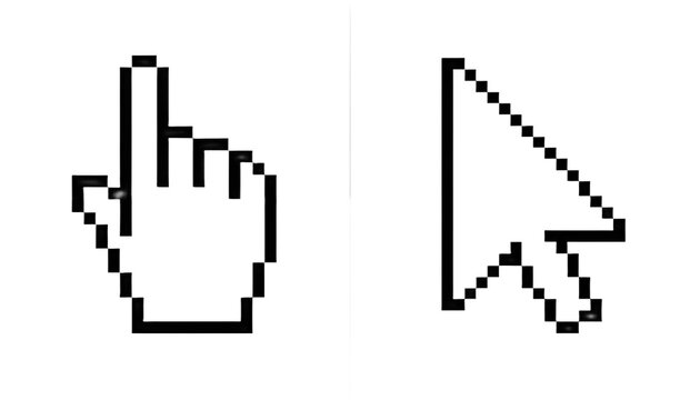 Isolated Pixelated Black and White Computer Cursor Icons Set