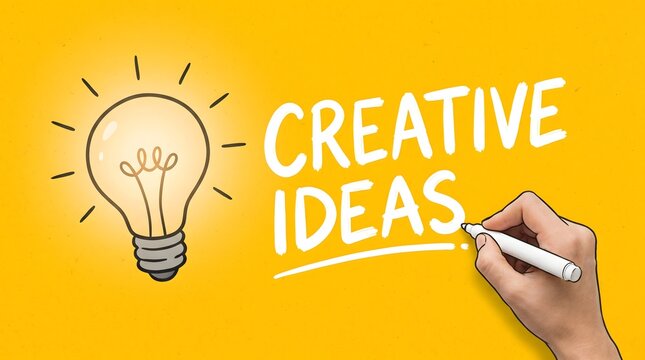Creative Ideas Concept with Light Bulb Illustration on Yellow Background
