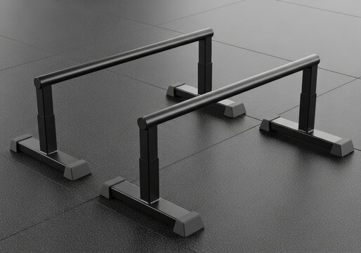 Black parallel bars, gym equipment, fitness bars, exercise gear, workout tools