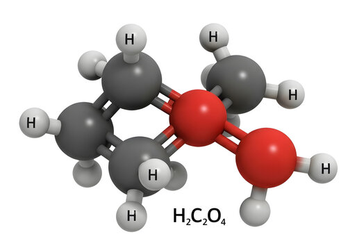 3D molecular structure of formaldehyde chemical compound with carbon, oxygen, and hydrogen atoms