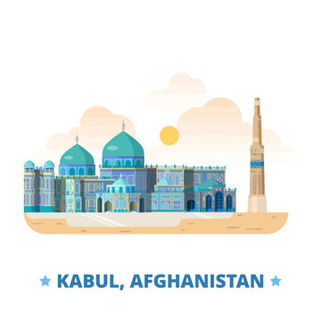 A beautifully illustrated representation of Kabul's iconic landmarks, showcasing the rich cultural heritage and stunning architecture of Afghanistan in a vivid and artistic manner.