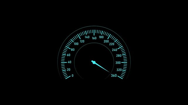 Car speedometer dashboard. Futuristic dashboard meter animation with neon arc scale, precise motion graphics, and automotive UI concept. Smooth needle movement.