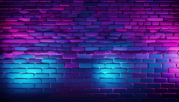 abstract neon brick wall background with vibrant purple and blue hues