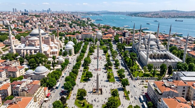 Aerial view of the Obelisk of Theodosius at the Ancient Hippodrome of Constantinople.