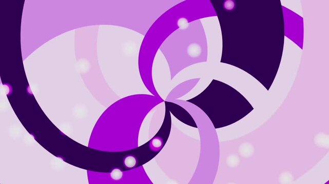 An abstract animation with a dynamic geometric style. Its main elements consist of circular curves and overlapping disc shapes, creating a spiral or vortex effect centered in the center of the screen.