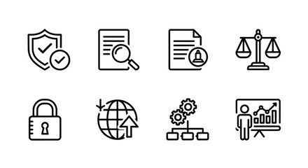 Fototapeta premium Vector icons of balance scale and law symbols Vector