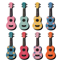 Naklejka premium A ukulele vector illustration set of colorful musical instruments with floral patterns