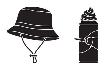 Fototapeta premium Bucket hat and whipped cream canister vector illustration with illustration