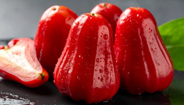 Fresh Red Wax Apples with Water Droplets Close-up