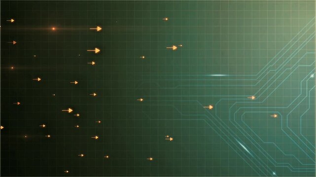 Abstract green background with light particles and motion effects.