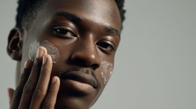 Man s face covered in white paint for artistic expression male model with heavy white paint on face for dramatic effect