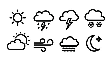 Obraz premium Collection of eight simple black icons Vector