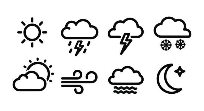 Collection of eight simple black icons Vector