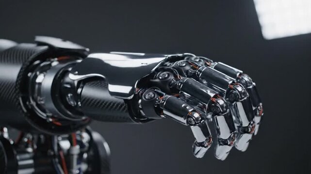 Robotic Hand with Metal Fingers Extended.