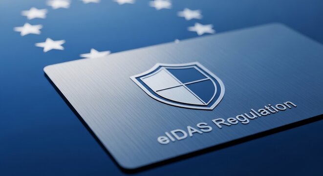 EU eIDAS Regulation Shield Plaque with European Union Flag, Digital Identity, Cybersecurity Law